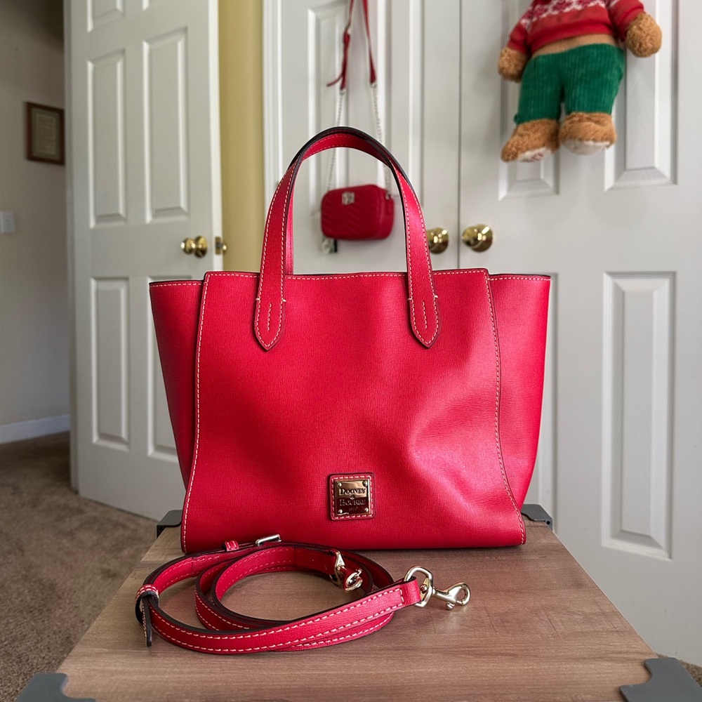 #38. Dooney & Bourke Brielle Red Leather 2-Way Tote Bag, Very Good Condition